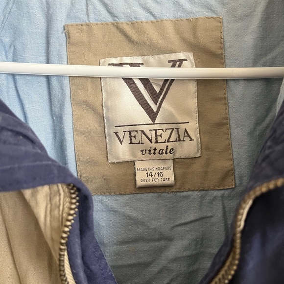 Venezia Vitale Cotton and Leather Coastal Tan and Navy Field Jacket 14/16 - Picture 3 of 4
